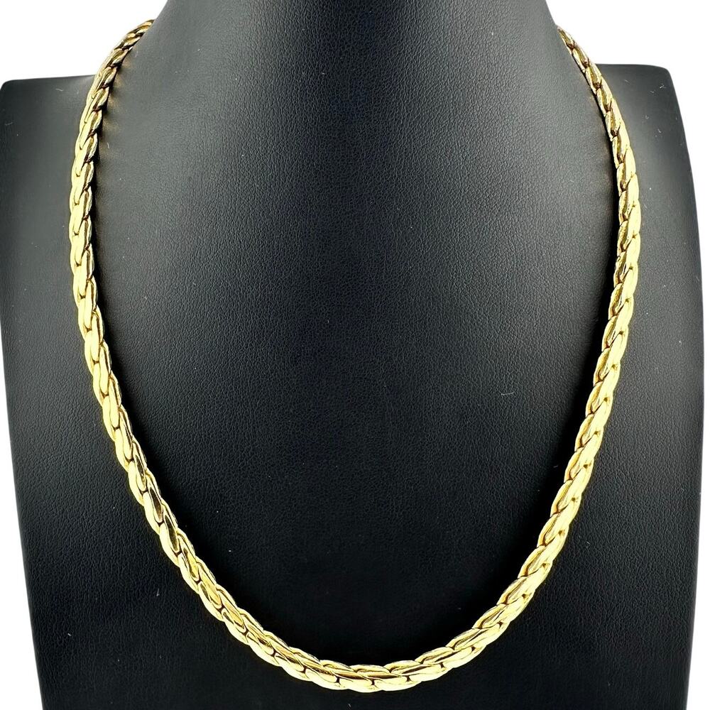 Vintage Merlite Double Stacked Elongated Cuban Curb Chain Gold Tone 18" Necklace